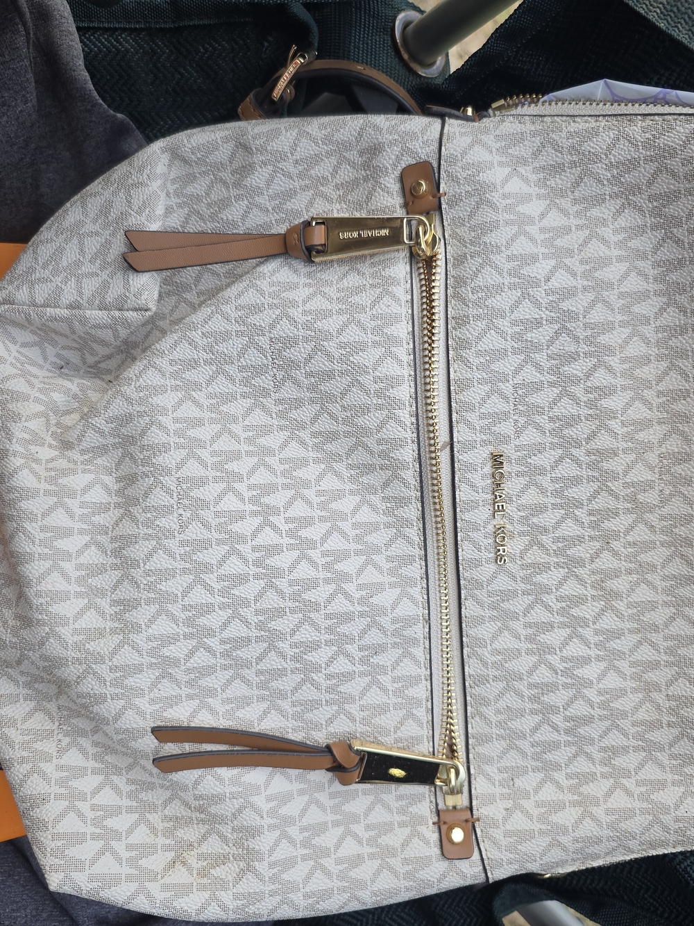 Michael Kors Light Beige Monogram Tote with Gold Hardware